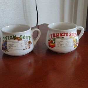 Vintage Recipe Mugs — Tomato & Onion — Set of 2 — Kitchen Decor